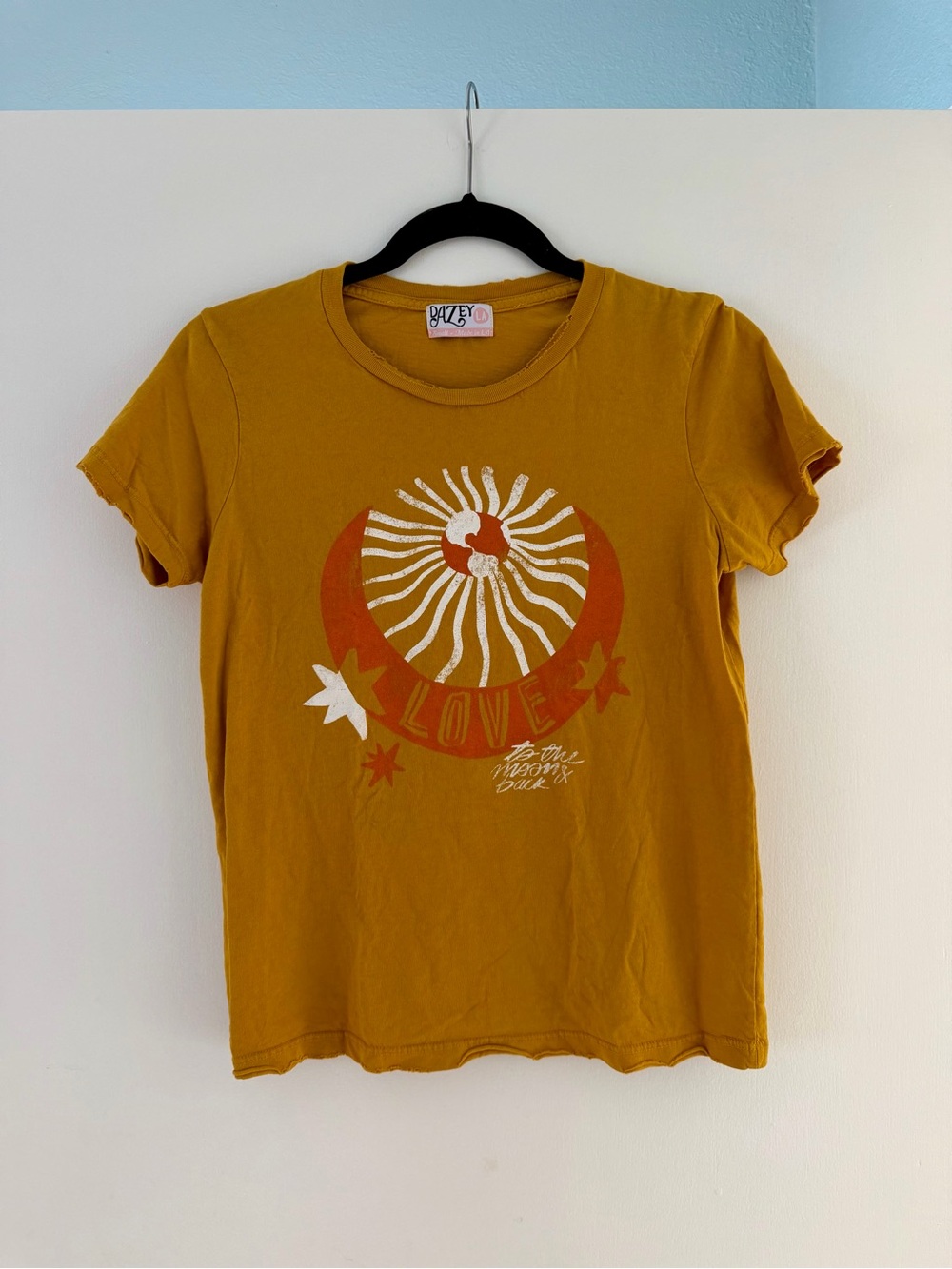 Dazey LA Love To The Moon & Back Mustard Celestial Tee S